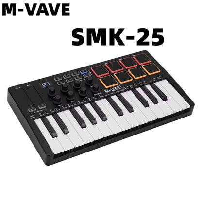 SMK-25 USB MIDI Keyboard Controller W/8 RGB Pads, Bluetooth, 8 Knobs, Semi-Weighted Keys, Software Included - Pink/Red