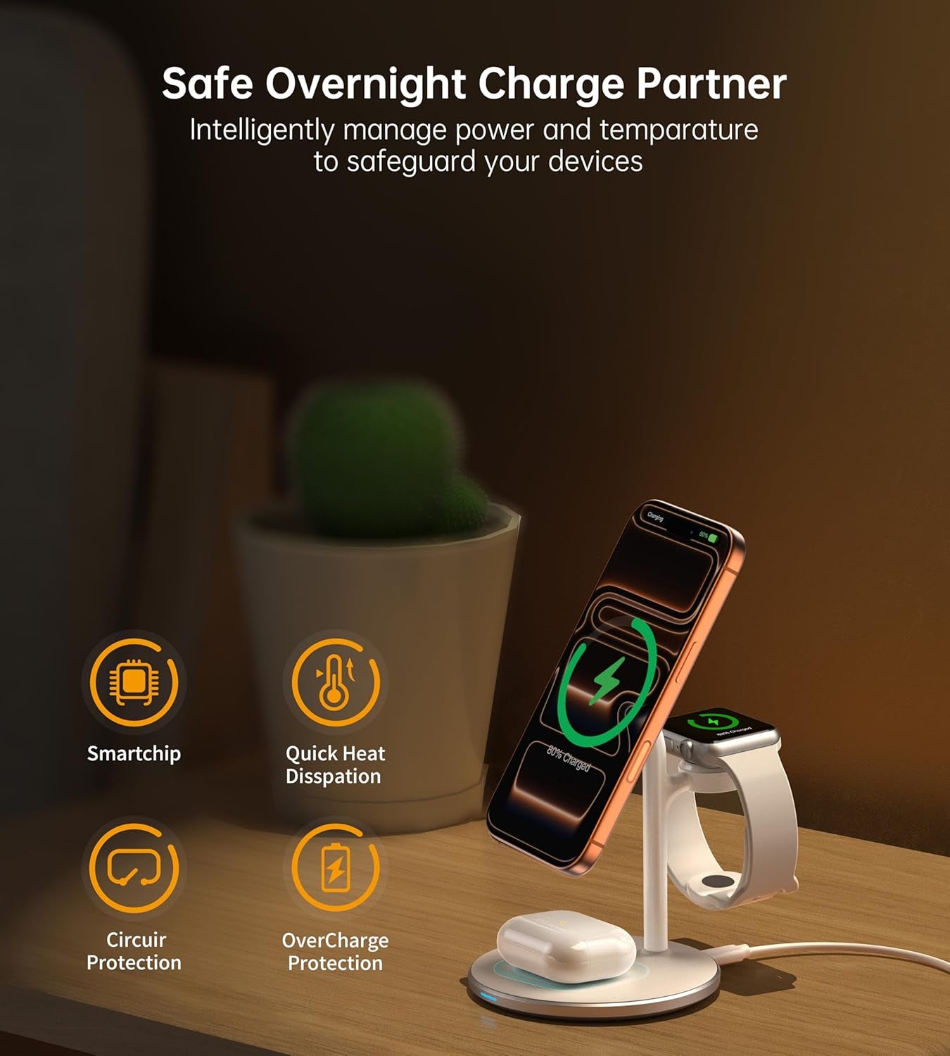 3 in 1 Wireless Charging Station for Apple Devices, 15W Fast Wireless Mag-Safe Charger Stand with 20W Adapter for Iphone 17 16 15 14 13 12 Pro Max/Air/Plus/Pro/Mini,Iwatch,Airpods (White)