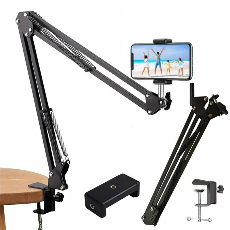 Flexible Arm Tripod for Phone Stand Table Folded Anchor Online Desktop Laptop Video Live Overhead Shot Photography
