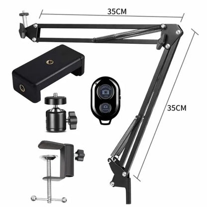 Flexible Arm Tripod for Phone Stand Table Folded Anchor Online Desktop Laptop Video Live Overhead Shot Photography