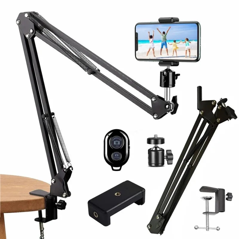 Flexible Arm Tripod for Phone Stand Table Folded Anchor Online Desktop Laptop Video Live Overhead Shot Photography
