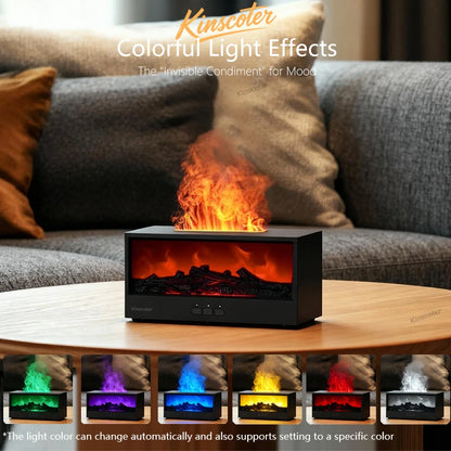 Simulated Fireplace Aroma Diffuser Essential Oil Flame Air Humidifier Remote Control Colorful Ambiance Night Light Creative Gift