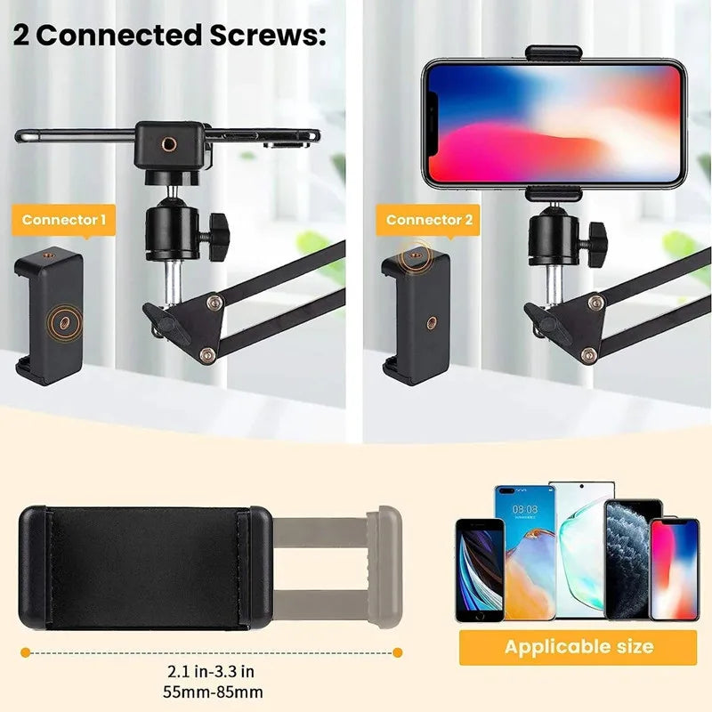 Flexible Arm Tripod for Phone Stand Table Folded Anchor Online Desktop Laptop Video Live Overhead Shot Photography