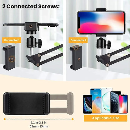 Flexible Arm Tripod for Phone Stand Table Folded Anchor Online Desktop Laptop Video Live Overhead Shot Photography