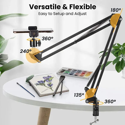 Flexible Arm Tripod for Phone Stand Table Folded Anchor Online Desktop Laptop Video Live Overhead Shot Photography